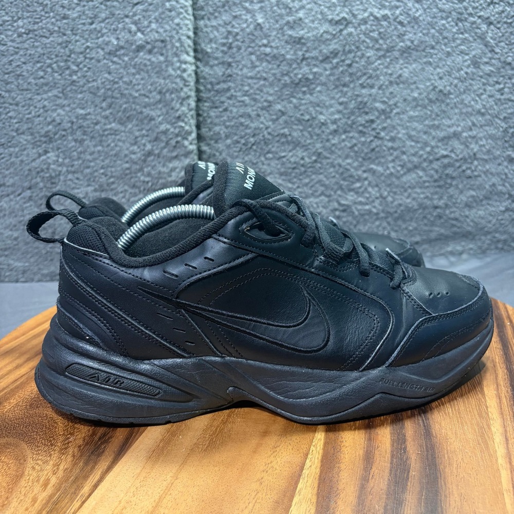 Nike Air Monarch IV Triple Black Leather Training Shoes 415445-001 Mens 10.5